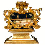 Reliquiario a teca con corona di rose